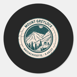 Pegatina Redonda Monte Greylock Machusetts Senderismo Esquí Vintage