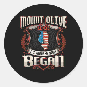 Pegatina Redonda Monte Olive Illinois Bandera De Eeuu 4 De Julio