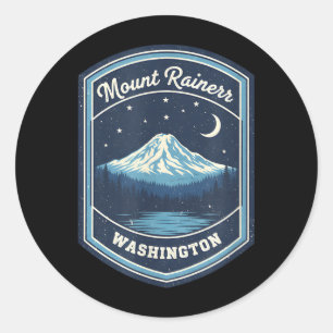 Pegatina Redonda Monte Rainier Washington Montaña Naturaleza Sender