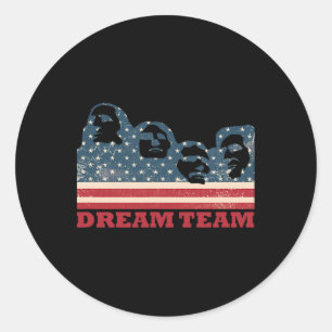 Pegatina Redonda Monte Rushmore Dream Team Patriotic Eeuu Flag Amer