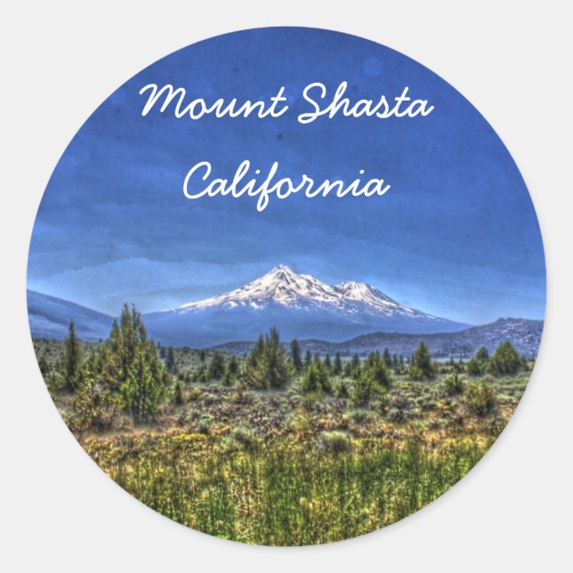 Pegatina Redonda Monte Shasta (Anverso)