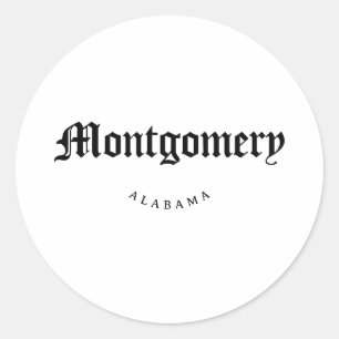 Pegatina Redonda Montgomery Alabama Black Font