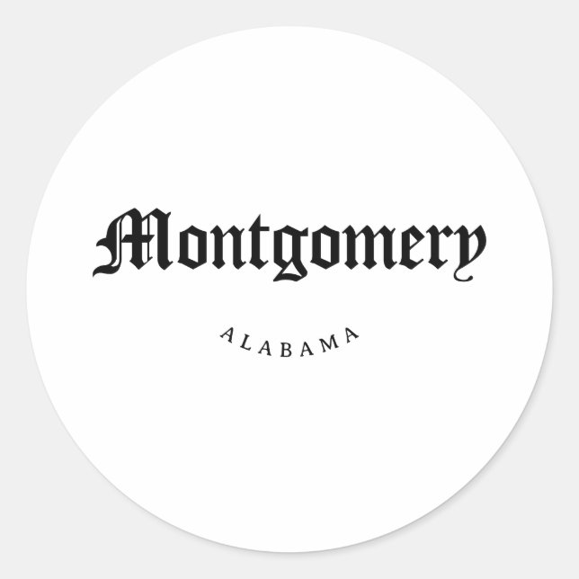 Pegatina Redonda Montgomery Alabama Black Font (Anverso)