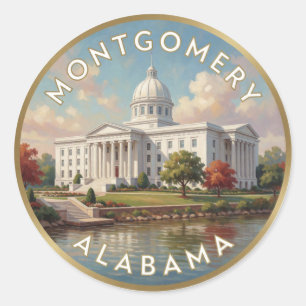 Pegatina Redonda Montgomery Alabama Capitol Viaje