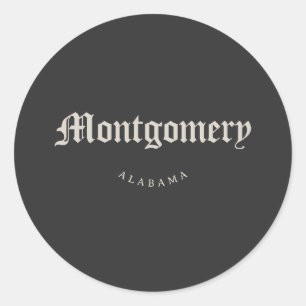 Pegatina Redonda Montgomery Alabama White Font