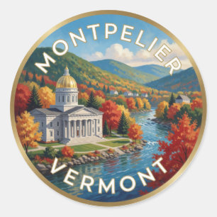 Pegatina Redonda Montpelier Vermont Montañas Verdes 🍁
