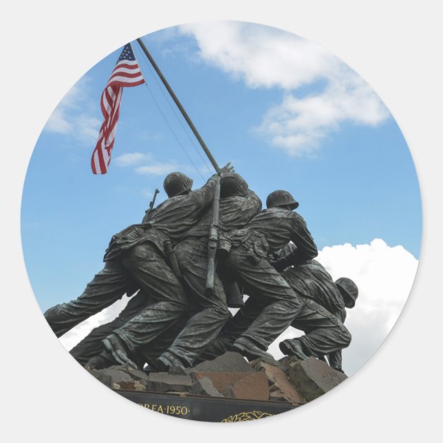Pegatina Redonda Monumento a Iwo Jima en Washington DC (Anverso)