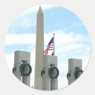 Pegatina Redonda Monumento a Washington y Memorial de la Segunda Gu