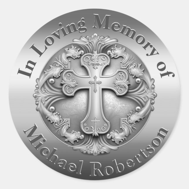 Pegatina Redonda Monumento al personalizado con cruz (Anverso)