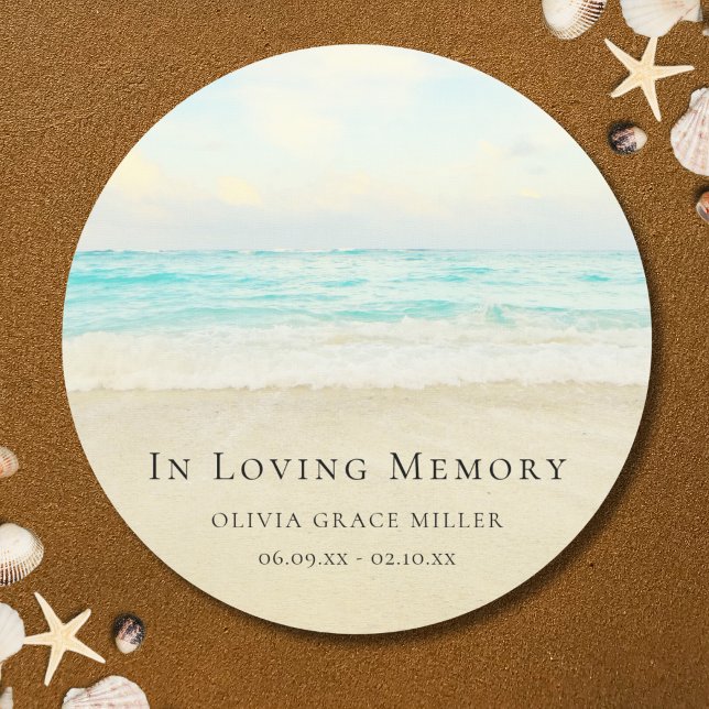 Pegatina Redonda Monumento conmemorativo del océano acuático o trib (Beach Memorial Sticker Label)