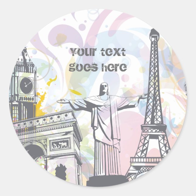 Pegatina Redonda Monumentos del mundo (Anverso)