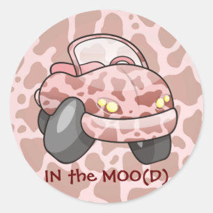 Pegatina Redonda Moo Car