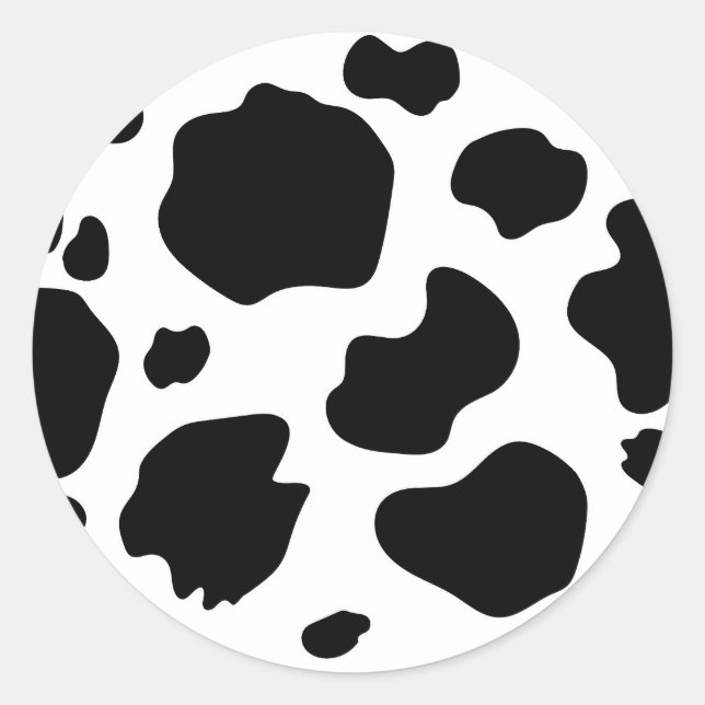 Pegatina Redonda Moo Cow Spots Print Black & White Birday Party (Anverso)