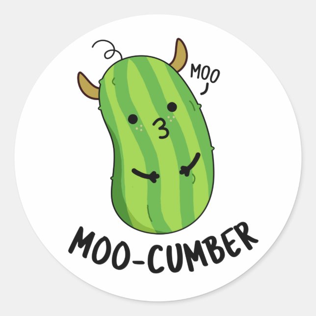 Pegatina Redonda Moo-cumber Funny Veggie Cucumber Pun (Anverso)