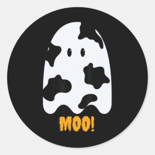 Pegatina Redonda ¡Moo! Curva divertida para imprimir fantasma Hallo