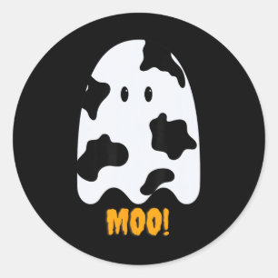 Pegatina Redonda ¡Moo! Curva divertida para imprimir fantasma Hallo
