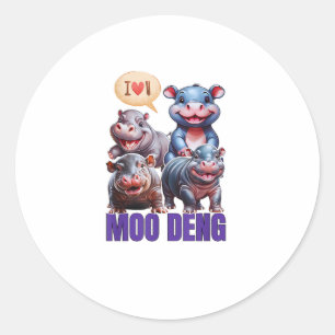 Pegatina Redonda Moo Deng Baby Hippo Moo Deng Bouncy Cute Moo Dang