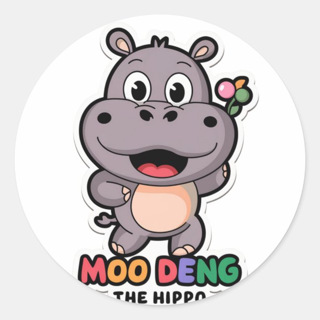 Pegatina Redonda Moo Deng Cute Personalizado Hippo (Anverso)
