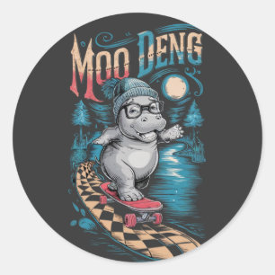 Pegatina Redonda Moo Deng Hippo encantador