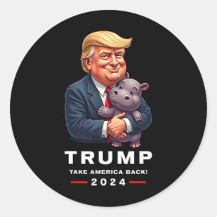 Pegatina Redonda Moo Deng Hippopótamus Apoyo a Donald Trump 2024 Fu