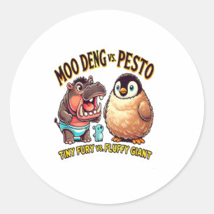 Pegatina Redonda Moo Deng vs. Pesto Angry Hippo vs. Fluffy Penguin
