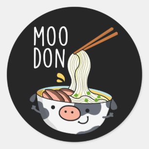 Pegatina Redonda Moo-don Funny Udon Pun Dark BG