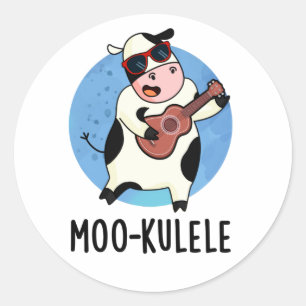 Pegatina Redonda Moo-kulele Funny Ukulele Cow Pun