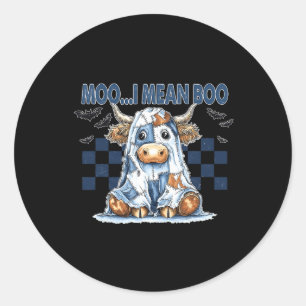Pegatina Redonda Moo, me refiero a Boo Spooky Cow Halloween Patchwo