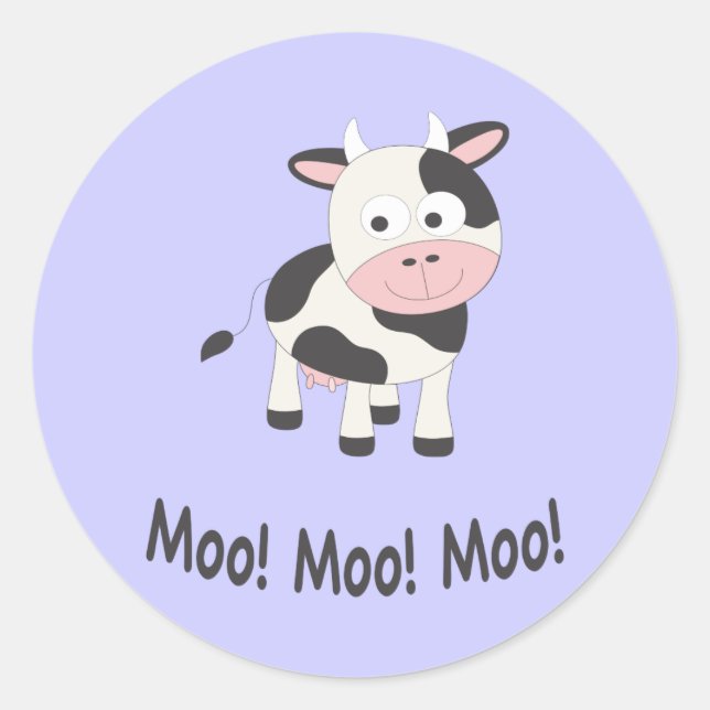 Pegatina Redonda Moo Moo Moo Cute Personalizado vaca (Anverso)
