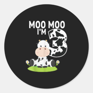 Pegatina Redonda Moo Moo Yo soy el obsequio de vaca dulce de tres c