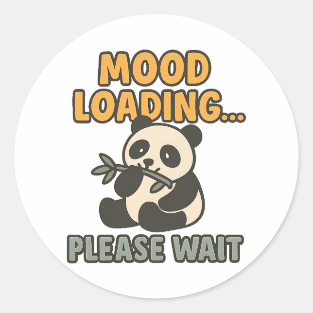Pegatina Redonda Mood Loading Please Wait Cute Funny Panda Mascot (Anverso)