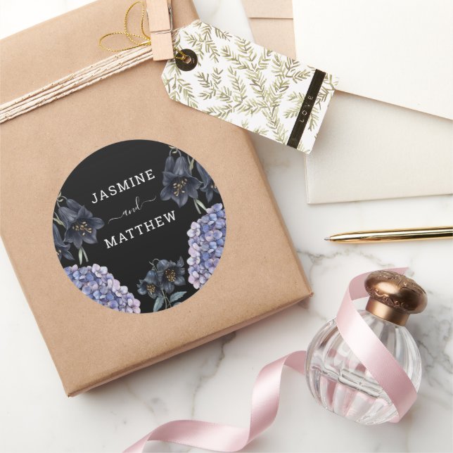 Pegatina Redonda Moody Black Floral Classic Whimsical Chic Wedding (Regalar)