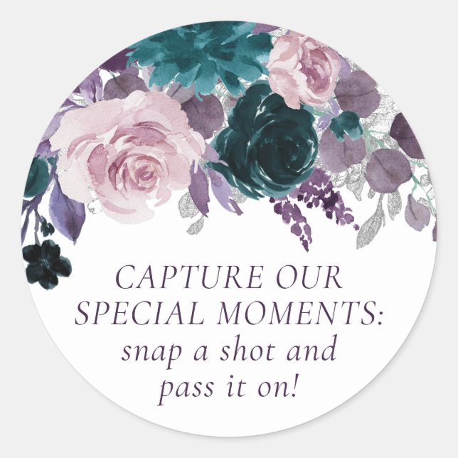 Pegatina Redonda Moody Boho | Cámara desechable púrpura de berenjen (Anverso)