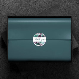 Pegatina Redonda Moody Boho | Floral Rosa verde azulada y púrpura g