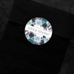 Pegatina Redonda Moody Boho   Personalizado de Rosas púrpura Verde 