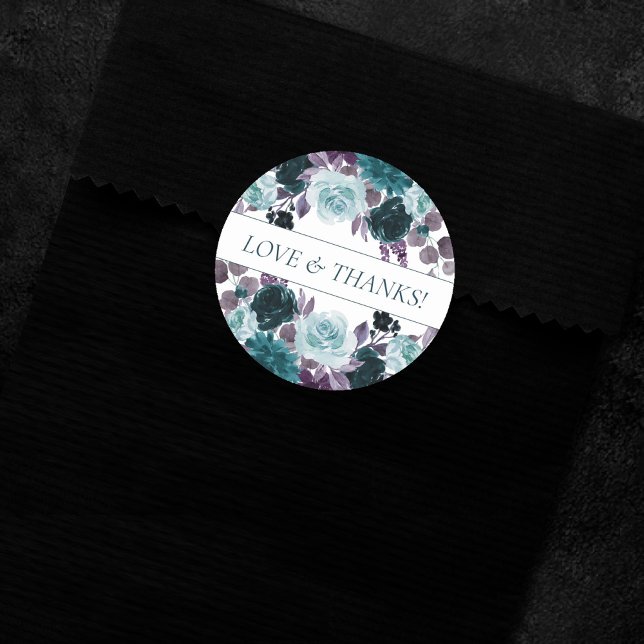 Pegatina Redonda Moody Boho | Personalizado de Rosas púrpura Verde  (Subido por el creador)