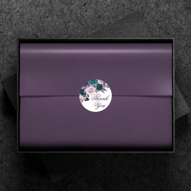 Pegatina Redonda Moody Boho | Plomo de berenjena Morado Floral Grac (Subido por el creador)
