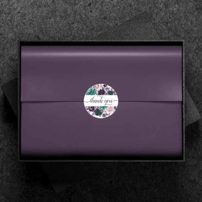 Pegatina Redonda Moody Boho | Plomo de berenjena Morado Floral Grac (Subido por el creador)