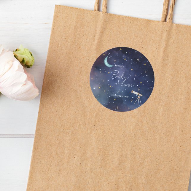 Pegatina Redonda Moody Celestial Moon & Stars Baby Shower (Subido por el creador)