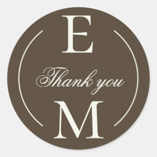 Pegatina Redonda Moody Coffee Monogram Wedding Thank You