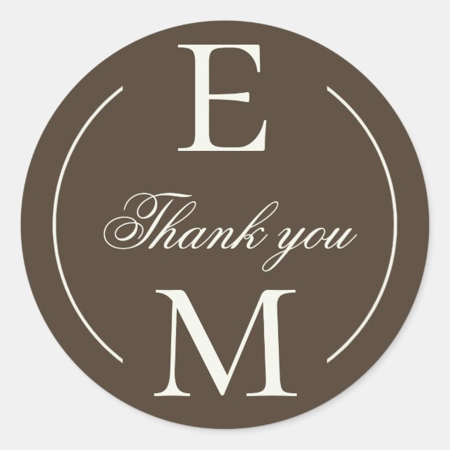 Pegatina Redonda Moody Coffee Monogram Wedding Thank You (Anverso)