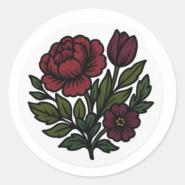 Pegatina Redonda Moody Dutch Floral Sticker (Anverso)