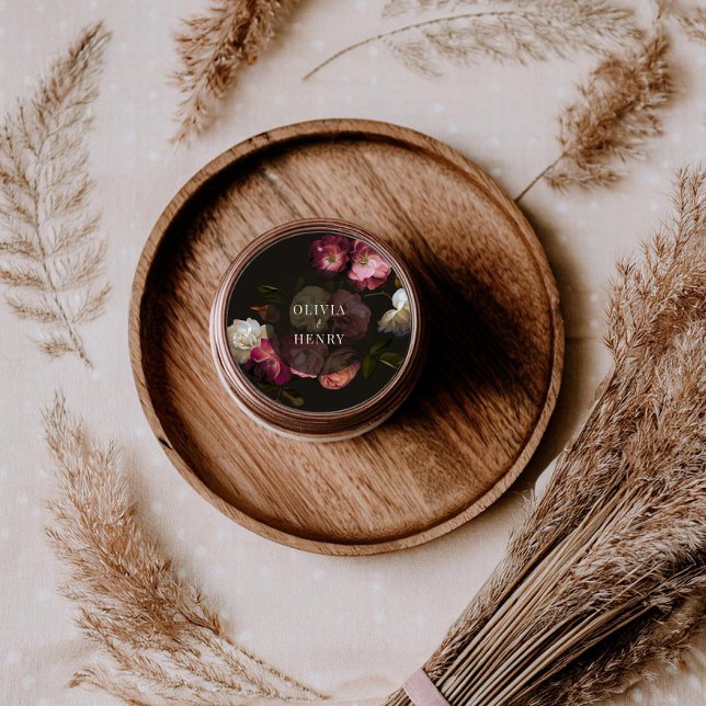 Pegatina Redonda Moody Floral Wedding Dark Romantic Black Burgundy (Subido por el creador)