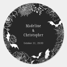 Pegatina Redonda Moody Gothic Boda floral negro