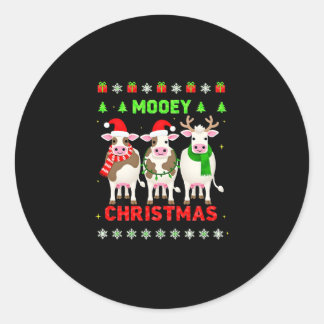 Pegatina Redonda Mooey Christmas Cow Christmas Ugly Sweater Pajama 