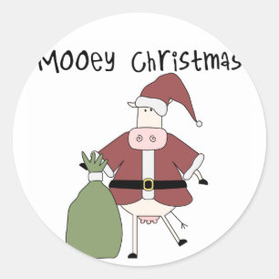 Pegatina Redonda Mooey Cow Navidades camisetas y regalos