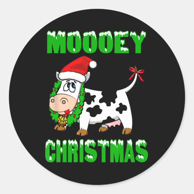 Pegatina Redonda Mooey Navidad - Vaca de Navidad  (Anverso)