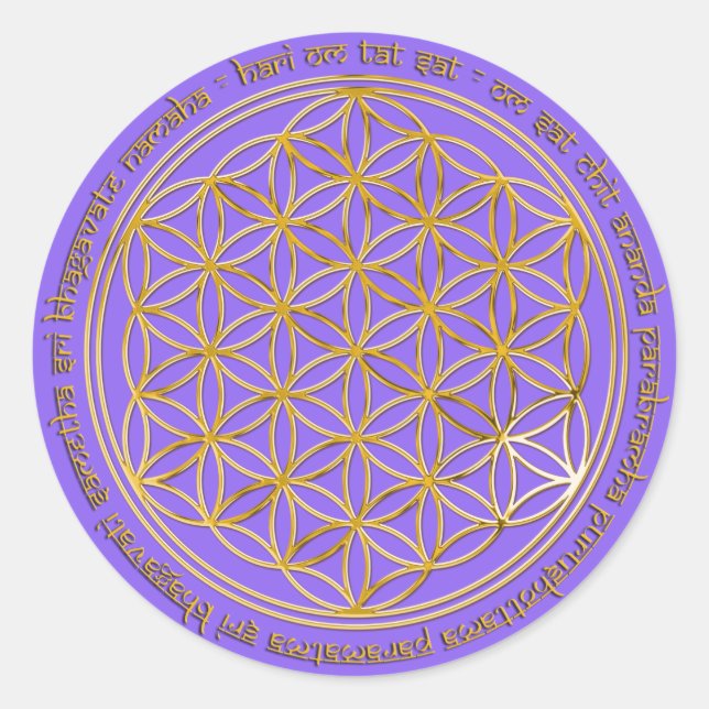 Pegatina Redonda Moola Mantra / Blume Des Lebes / lila BG (Anverso)