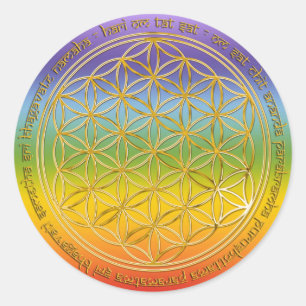 Pegatina Redonda /Moola Mantra, flor de la vida chakren colour