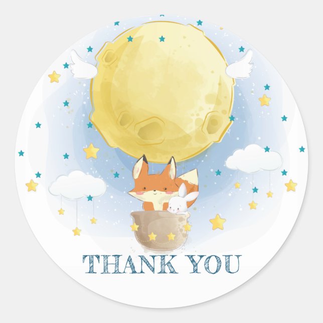 Pegatina Redonda Moon Air Balloon Gracias (Anverso)